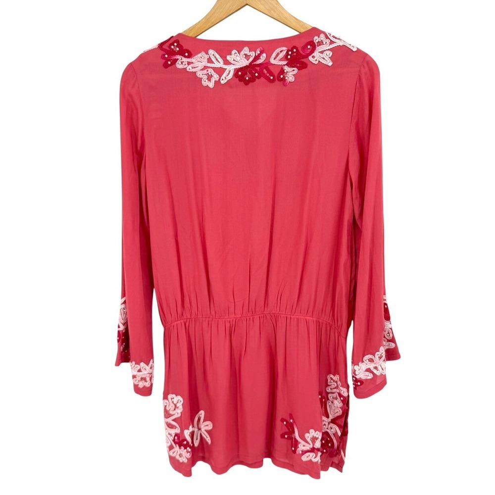 Soft Surroundings Womens Small Tunic Top Embroidered Beaded Tassel Coral Crush - Picture 3 of 9